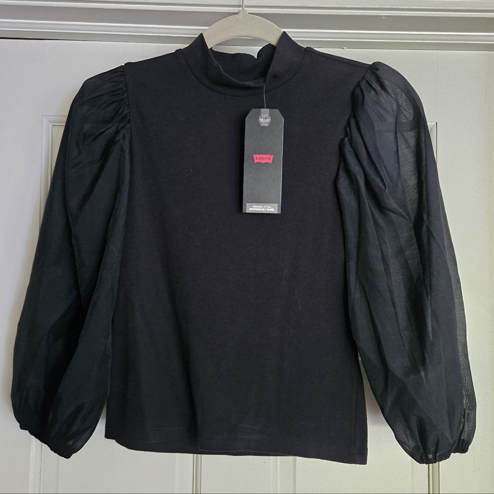 Levi's Puff Sleeve Mock Turtleneck Top Small